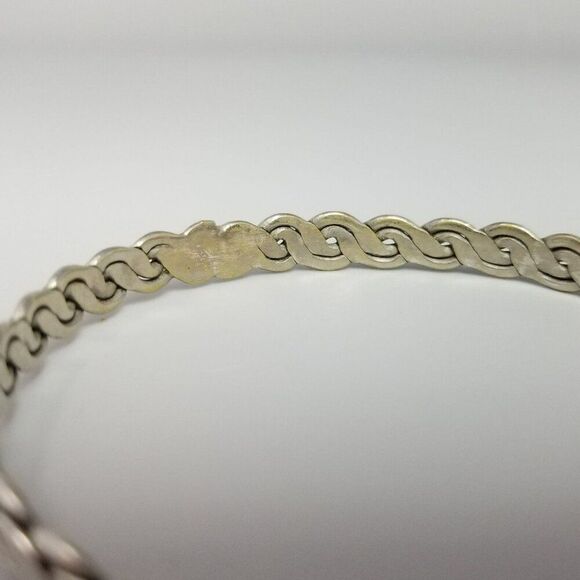 Vintage Silver Tone Braided Bangle Bracelet, Flat Woven Design, Estate - Picture 3 of 8